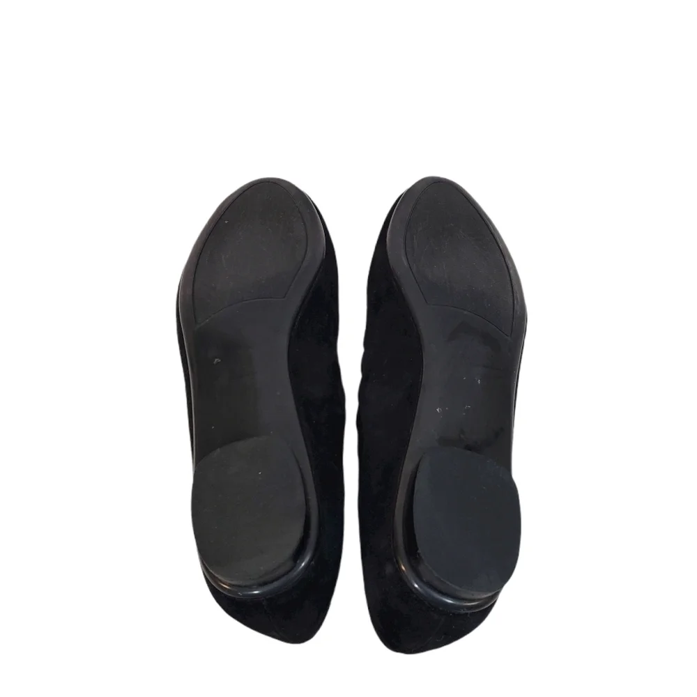 VanEli Black Suede Scalloped Peep Toe Flats EUC